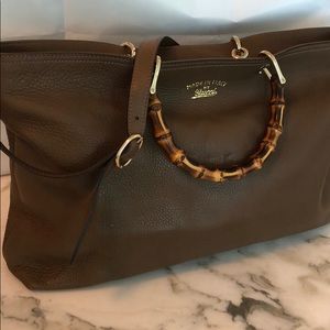 Gucci Bamboo Handle Shopper Brown Leather Tote